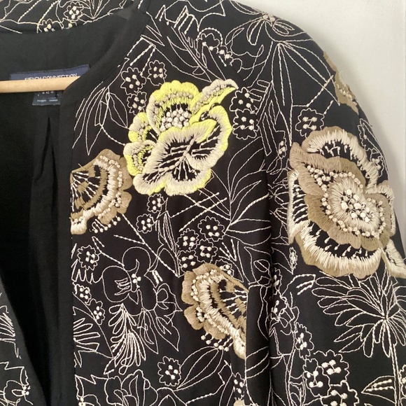 French Connection Floral Embroidery Long Sleeve Open Front jacket Black Size 10 - Picture 4 of 16
